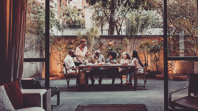 Family gathered at the table at home